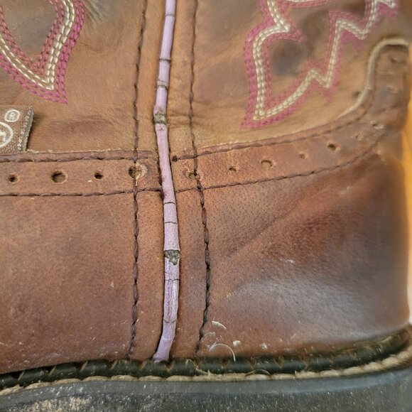 Justin Western Boots 7.5B Leather Brown Pink Stitching GYPSY Western Cowboy - Picture 6 of 9